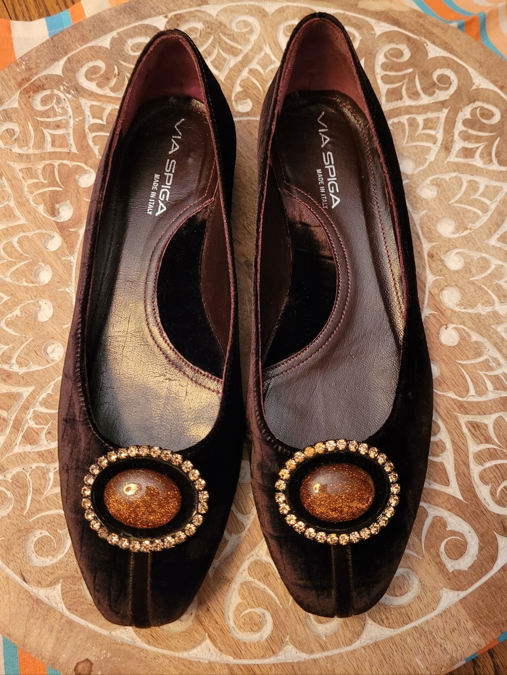 VIA SPIGA VELVET Ballet Flats SHOES GORGEOUS ITALY Y2K $189 Embellished 7.5